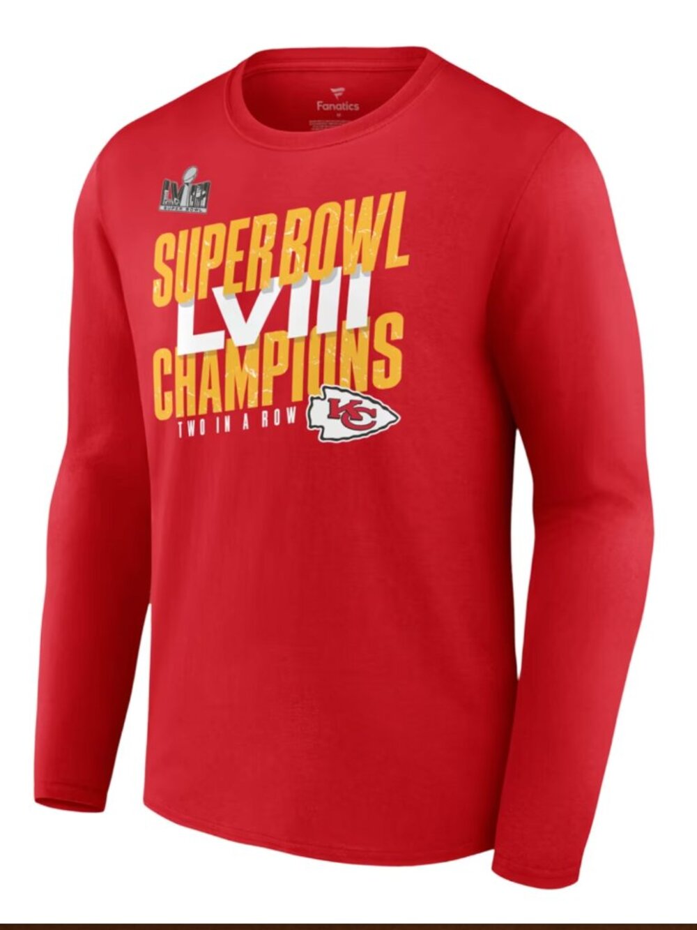 NWT Kansas City Chiefs Fanatics Super Bowl LVIII Long Sleeve T-Shirt RED